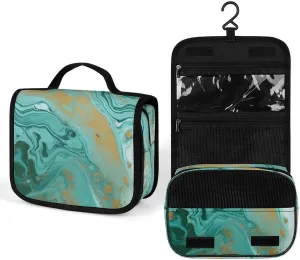 Hanging Teal And Gold Marble Printed Toiletry Bag Travel Toiletry Bag Foldable Large-capacity Design Suitable for Travel, Fitness, Camping, Home Use, Etc.