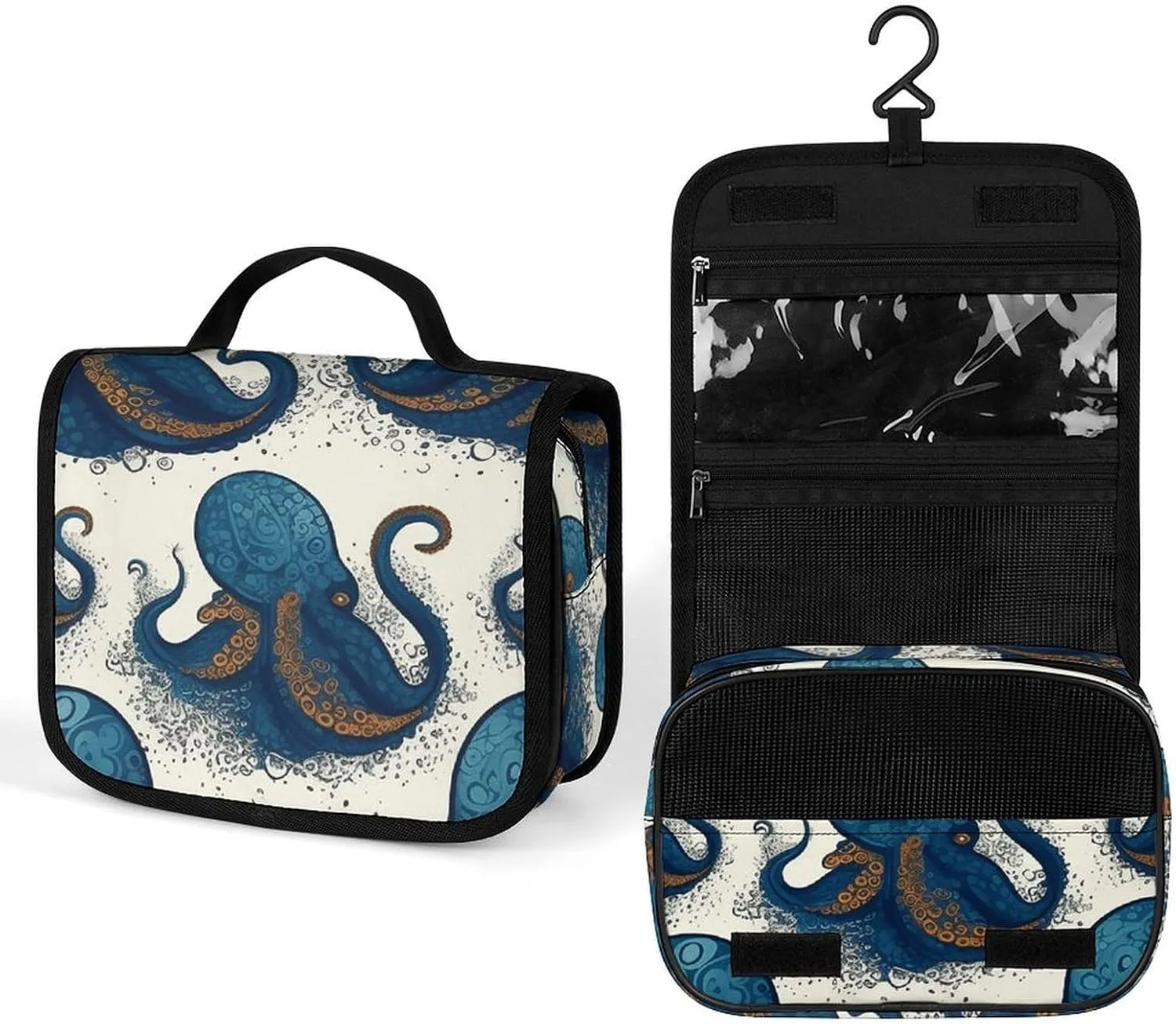 Hanging Tentacles Octopus Printed Toiletry Bag Travel Toiletry Bag Foldable Large-capacity Design Suitable for Travel, Fitness, Camping, Home Use, Etc.
