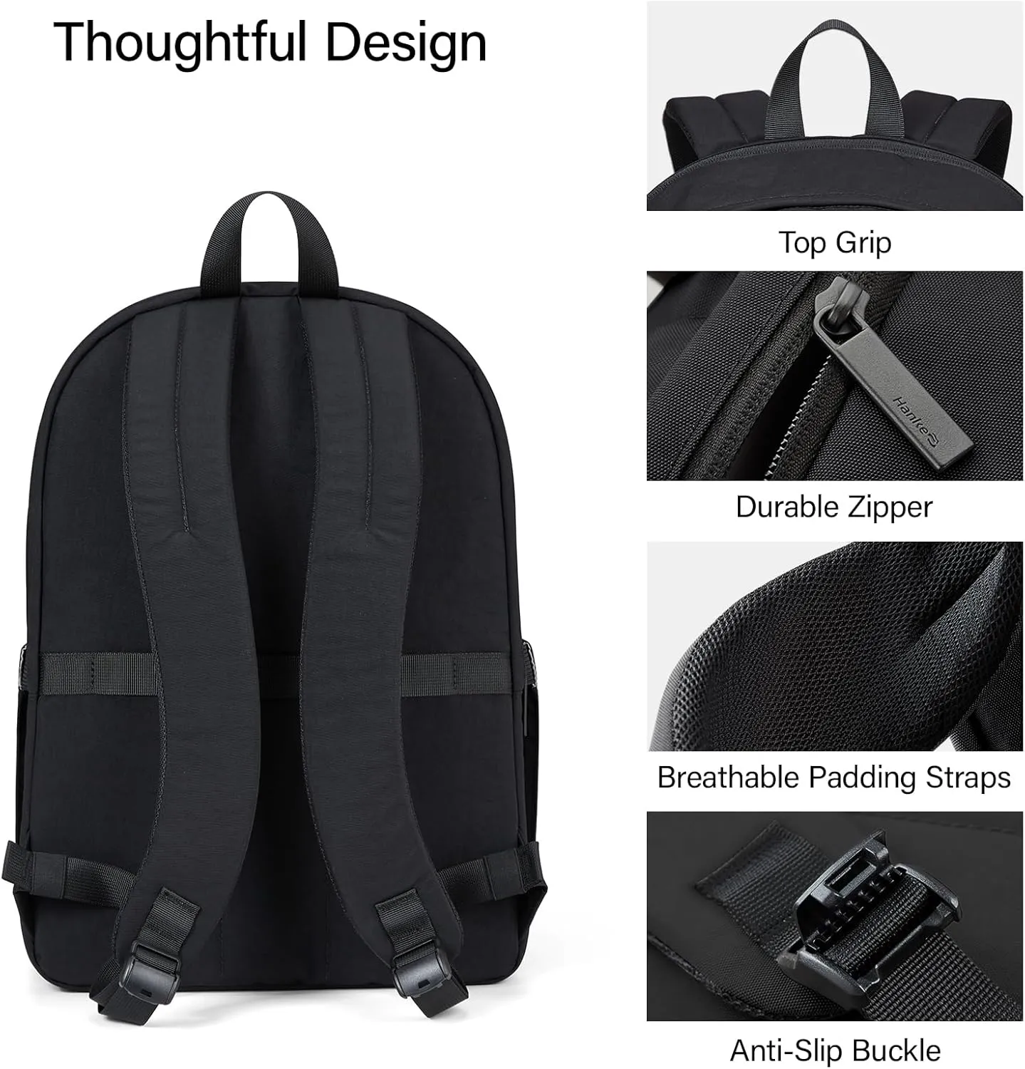 Hanke Travel Backpack for Women, Lightweight Personal Item Backpack, Carry On Backpack for Women, Airline Approved Work Backpacks Woman Casual Daypack (Graphite Black)