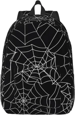 Happy Halloween Bats Witchs Spider Web Pumpkin Skull Bone Canvas Backpacks Laptop Backpack Multipurpose Double Shoulder Bag for Men Women Gifts Medium