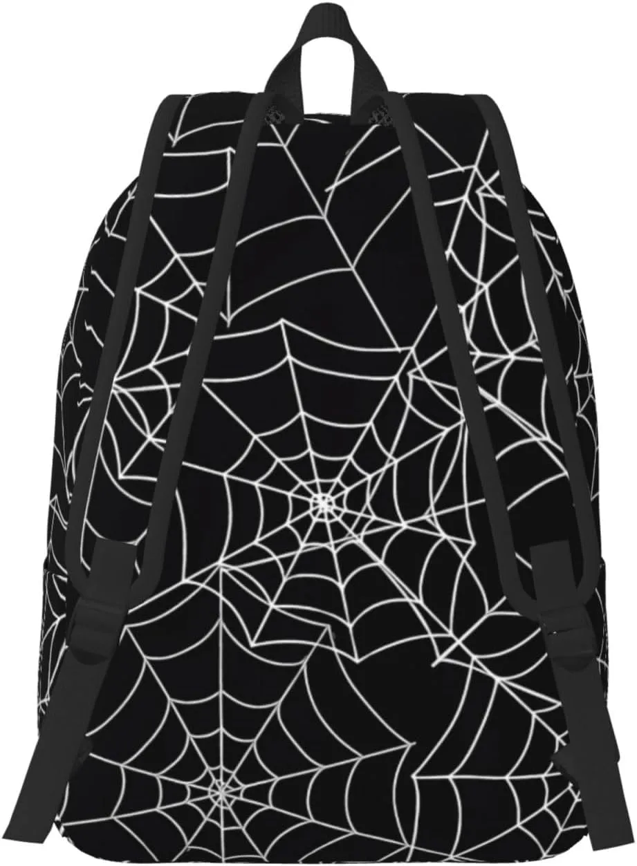 Happy Halloween Bats Witchs Spider Web Pumpkin Skull Bone Canvas Backpacks Laptop Backpack Multipurpose Double Shoulder Bag for Men Women Gifts Medium