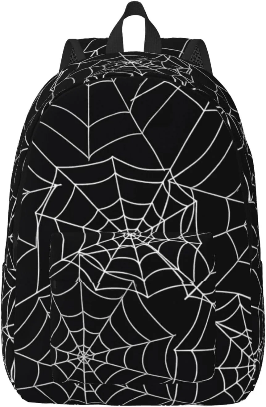 Happy Halloween Bats Witchs Spider Web Pumpkin Skull Bone Canvas Backpacks Laptop Backpack Multipurpose Double Shoulder Bag for Men Women Gifts Medium