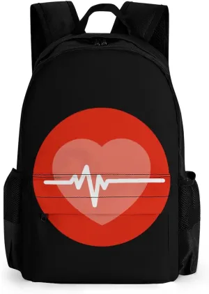 Heartbeat Love Heart Fashion Backpack Cute Daypack Unisex Laptop Bag for Travel Business Work