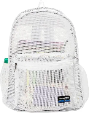 Heavy Duty Classic Gym Student Mesh See Through Netting Backpack | Padded Straps White, One Size, (RT130-White-AF)