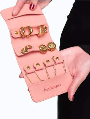 Hey Harper Travel Jewelry Organizer Roll – Compact Storage Pouch for Rings, Earrings, Necklaces & Bracelets – Foldable Case for Women (Included Only Roll) (Coral)