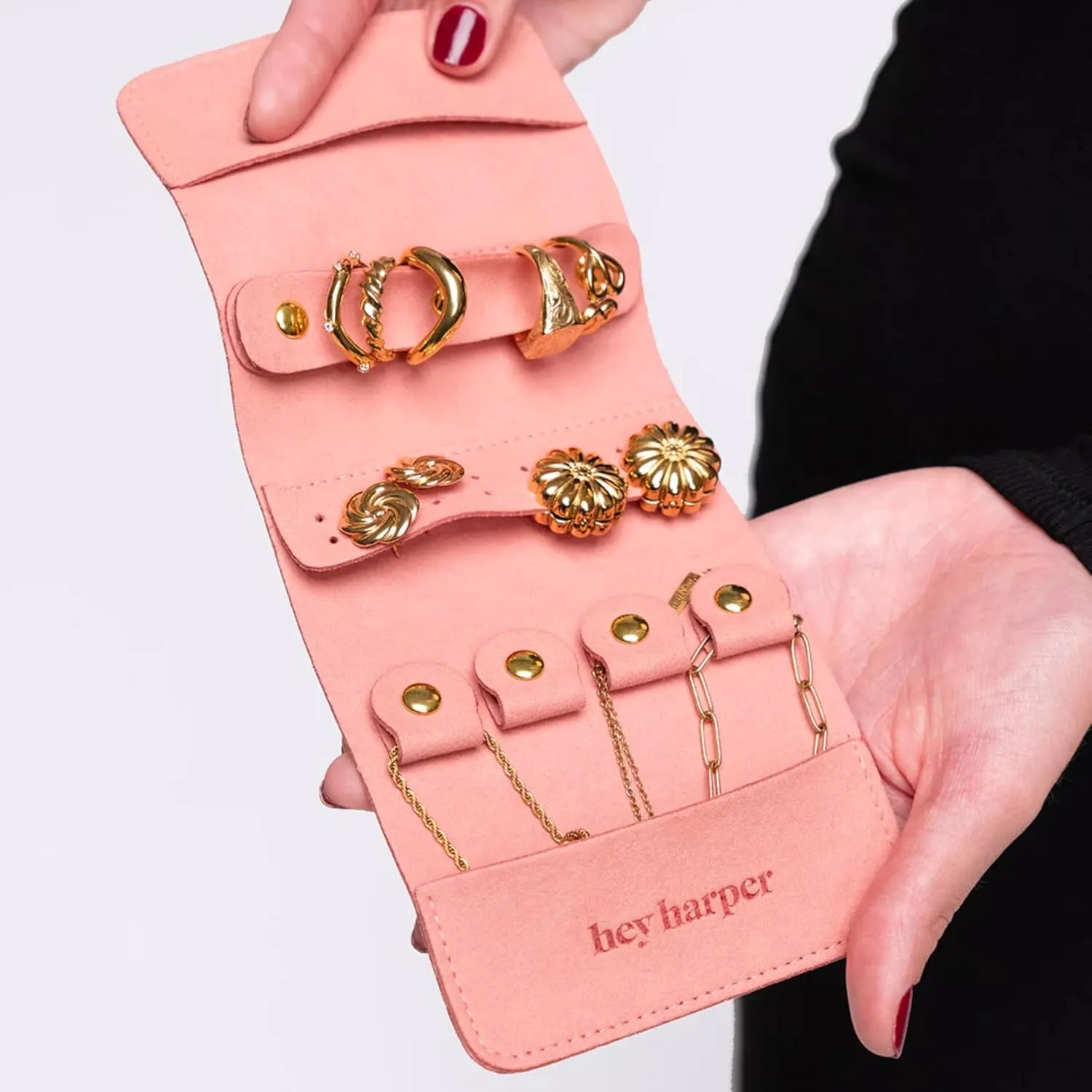 Hey Harper Travel Jewelry Organizer Roll – Compact Storage Pouch for Rings, Earrings, Necklaces & Bracelets – Foldable Case for Women (Included Only Roll) (Coral)