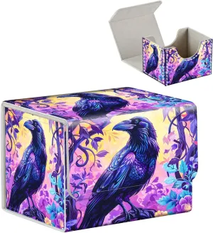 High-Capacity Art Deco Card Deck Box - Ideal Trading Card Game Storage Solution with Compact Size, and Easy Access - PU Leather Fits for TCG CCG Magic Cards(Raven On Tree)