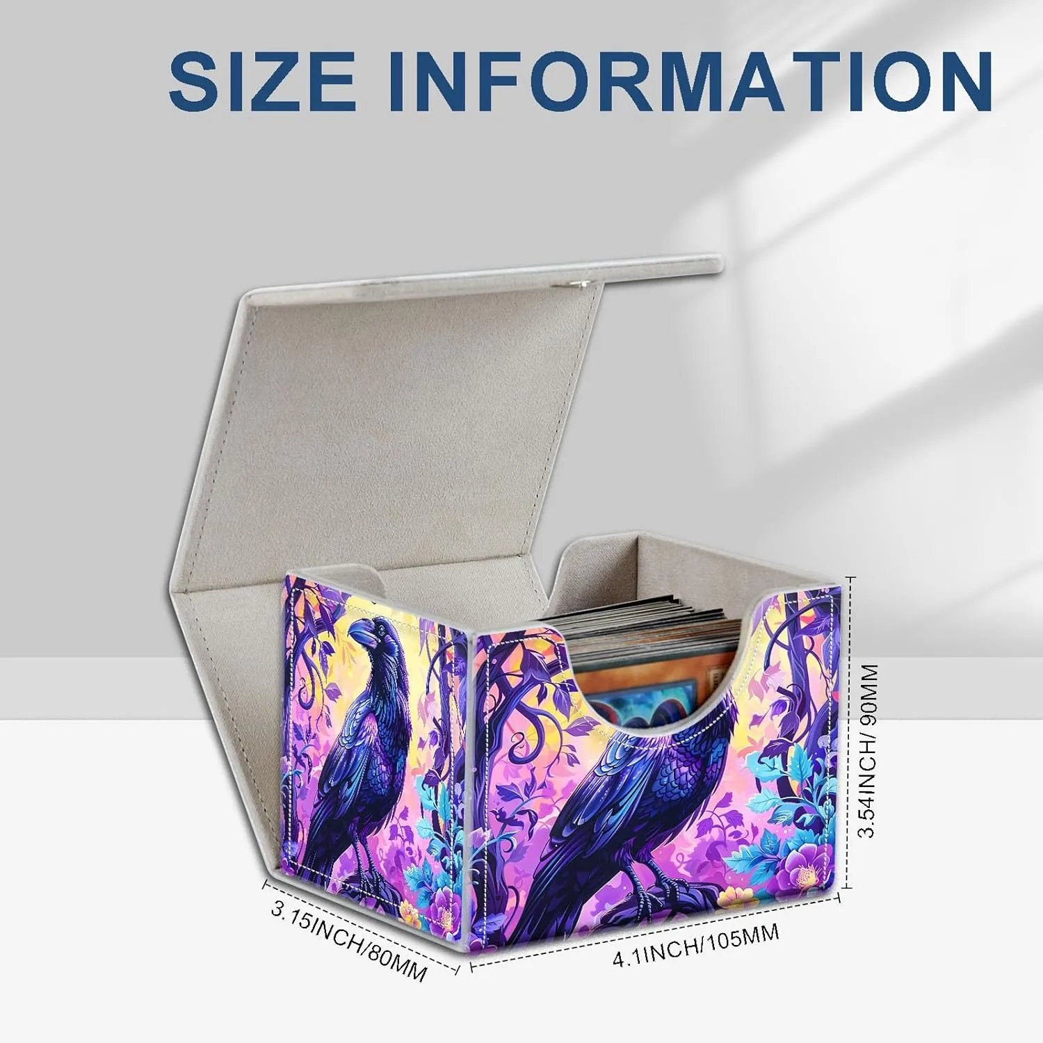 High-Capacity Art Deco Card Deck Box - Ideal Trading Card Game Storage Solution with Compact Size, and Easy Access - PU Leather Fits for TCG CCG Magic Cards(Raven On Tree)
