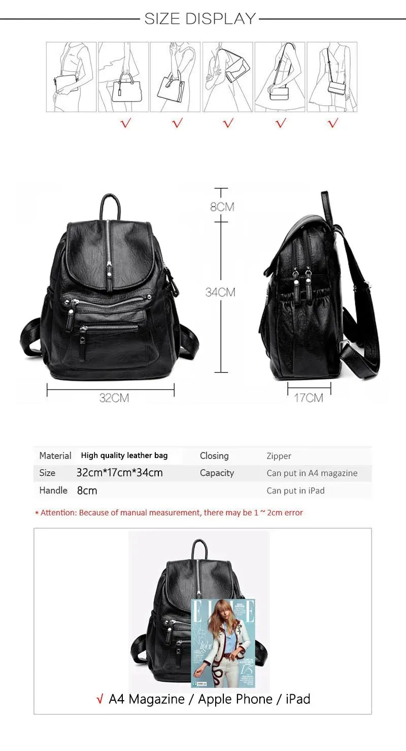 High Quality Leather Backpacks Vintage Female Shoulder Bag
