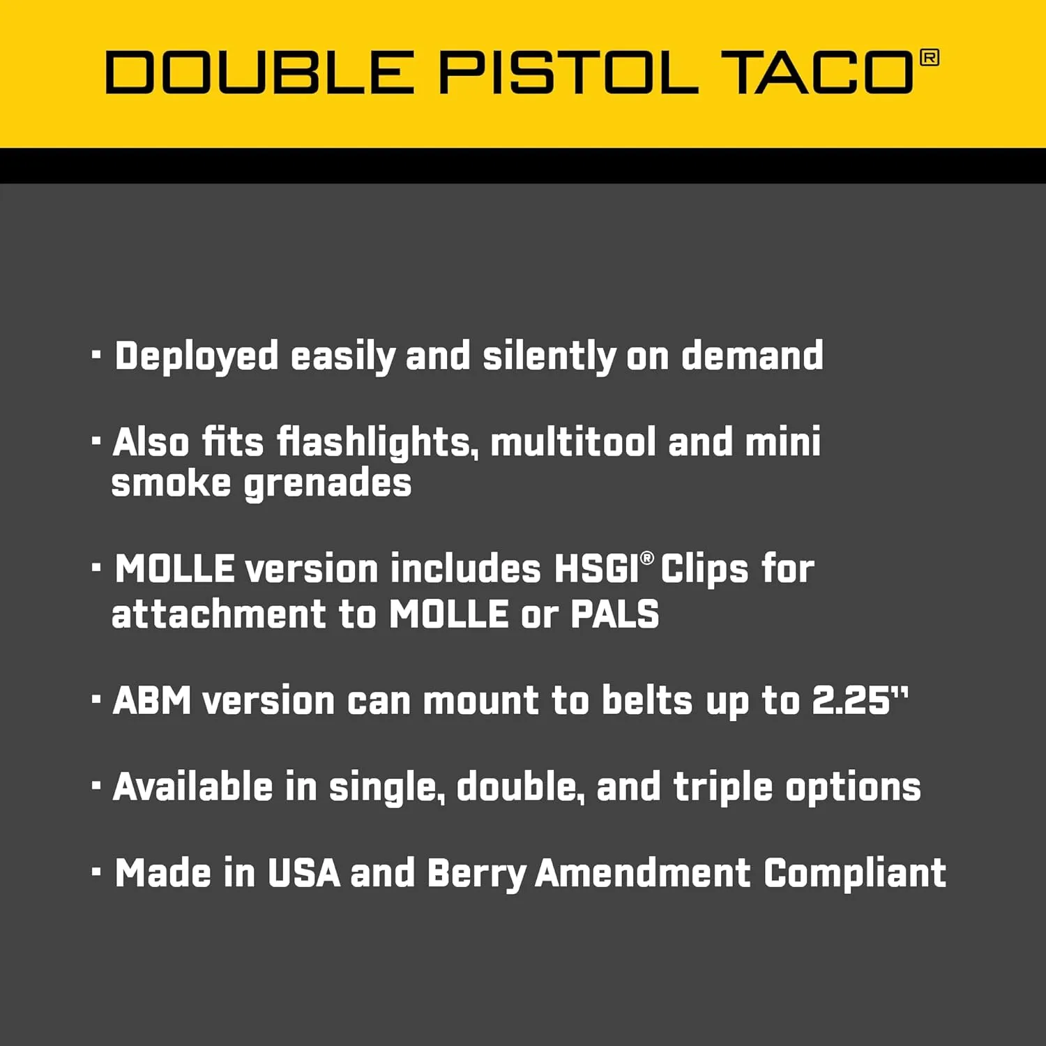 High Speed Gear Double Pistol Taco Mag Pouch | Universal Pistol Magazine Holster | Rapid Response and MOLLE Compatible