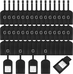 Hillban 50 Pieces Bulk Luggage Tag Travel Bag Leather Suitcase Tags Labels with Full Privacy Cover and Name ID Card for Luggage Suitcase Baggage Handbag School Bag(Black)