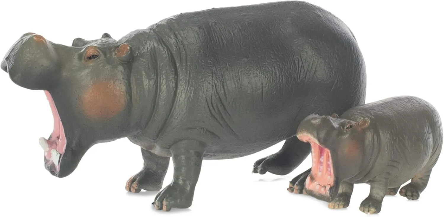 Hippo Mom and Baby Animal Figure 5 inch Children's Toy 2 Piece Playset
