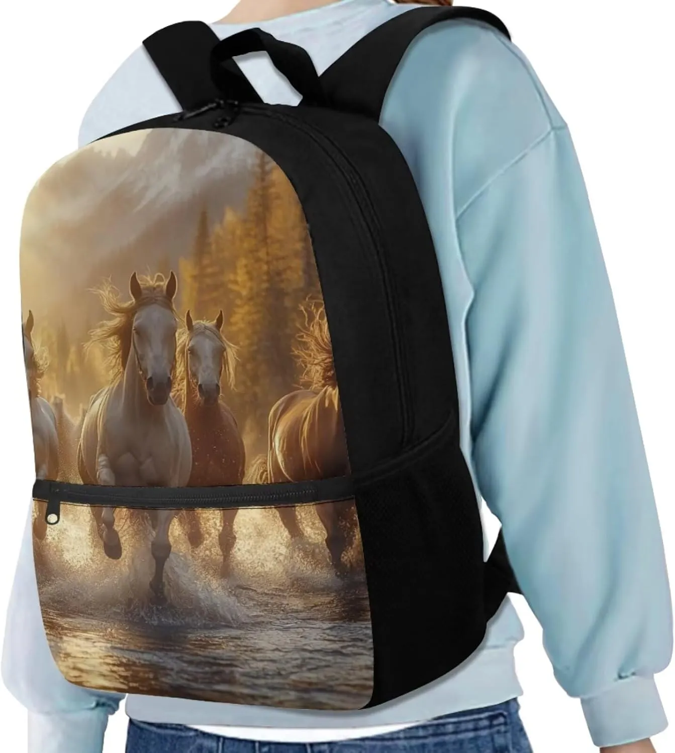 Horse School Backpack for Boys 9-10 School Bag Elementary 5th Grade 17 Inch Bookbags Girls Large Schoolbag Student Camping Backpacks Lightweight Travel Duffel Bag Rucksack