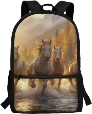 Horse School Backpack for Boys 9-10 School Bag Elementary 5th Grade 17 Inch Bookbags Girls Large Schoolbag Student Camping Backpacks Lightweight Travel Duffel Bag Rucksack