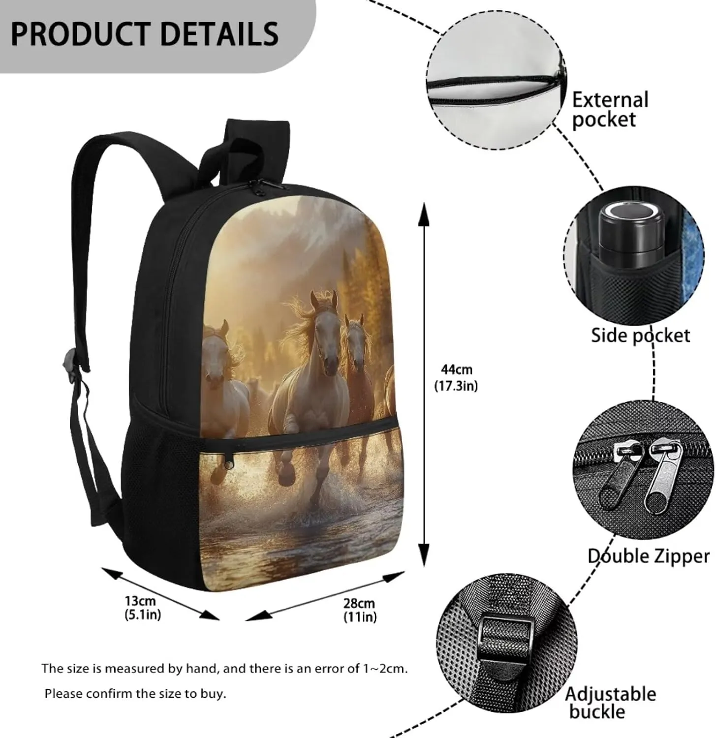 Horse School Backpack for Boys 9-10 School Bag Elementary 5th Grade 17 Inch Bookbags Girls Large Schoolbag Student Camping Backpacks Lightweight Travel Duffel Bag Rucksack