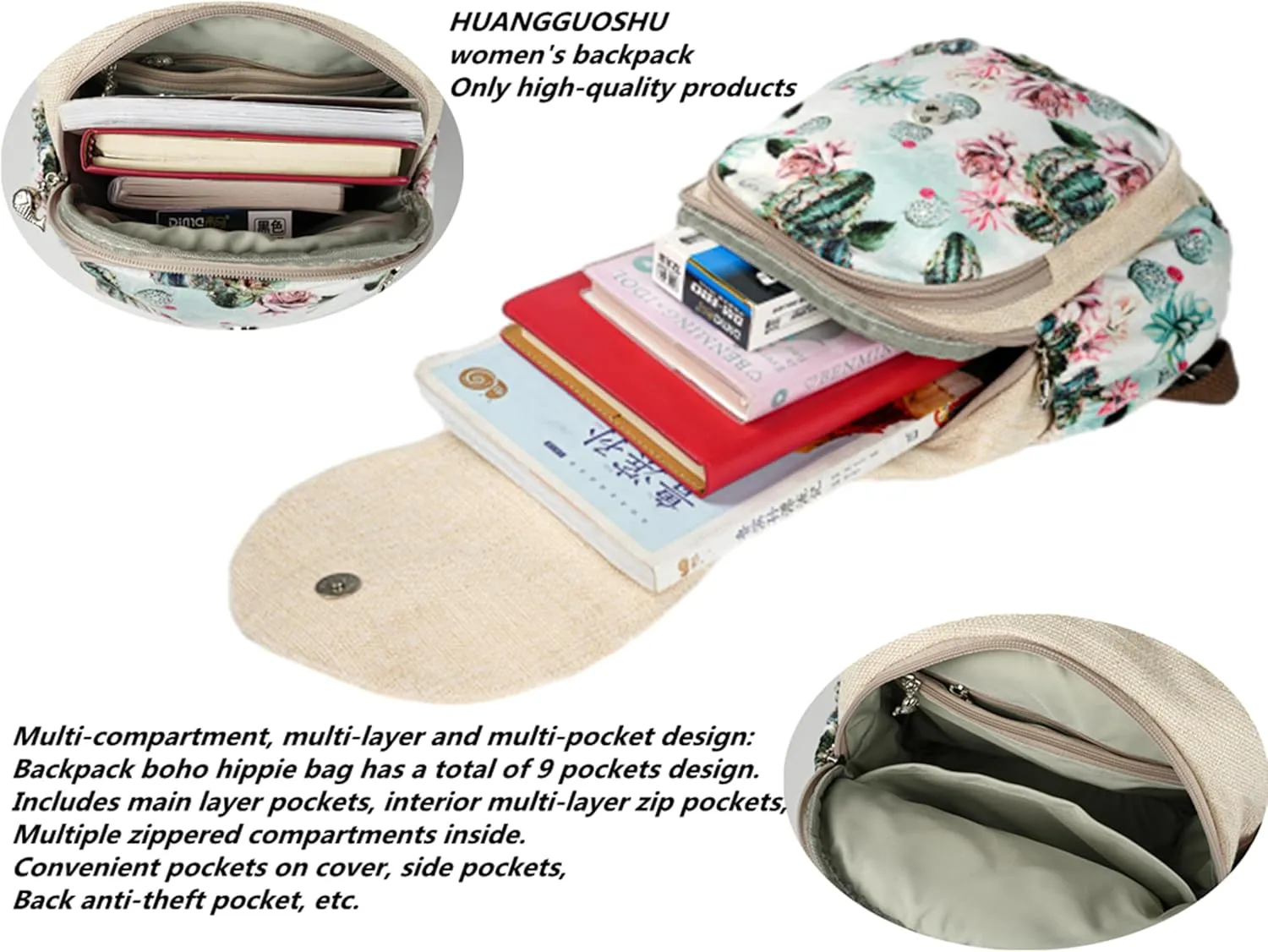 HUANGGUOSHU Bohemian Hand-Knit Backpack - Unique Artistry & Multi-Pocket Design for Girls, Moms & College Students - Ideal for Travel, School & Work-Cucumber Backpack