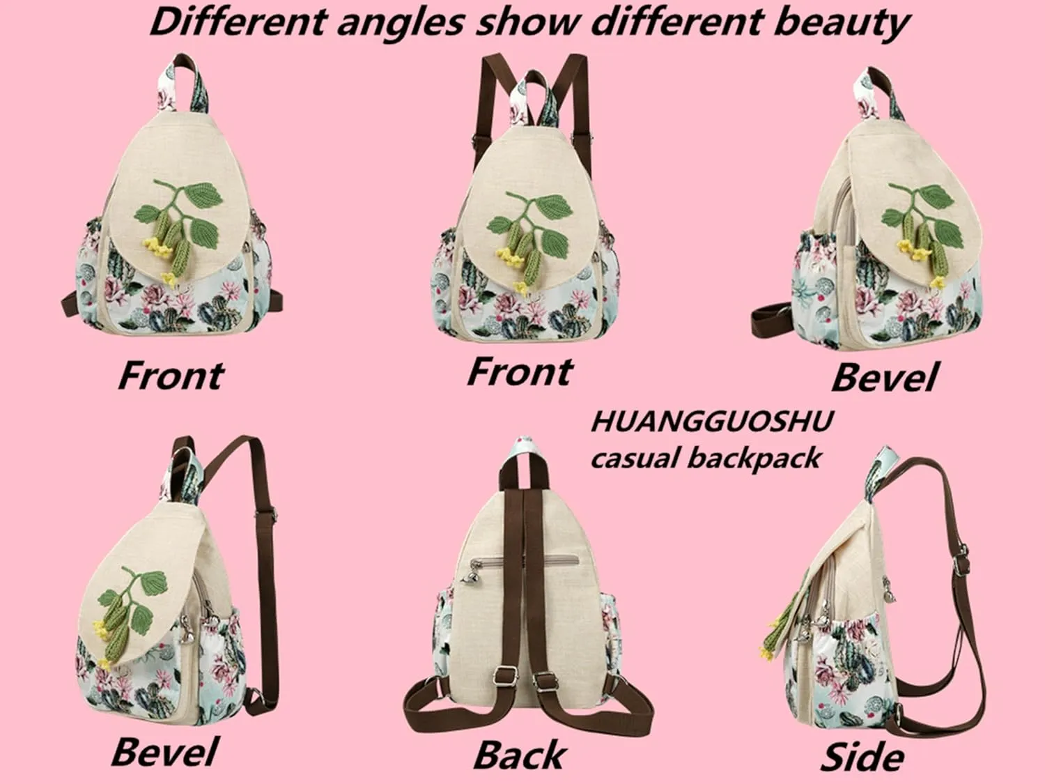 HUANGGUOSHU Bohemian Hand-Knit Backpack - Unique Artistry & Multi-Pocket Design for Girls, Moms & College Students - Ideal for Travel, School & Work-Cucumber Backpack