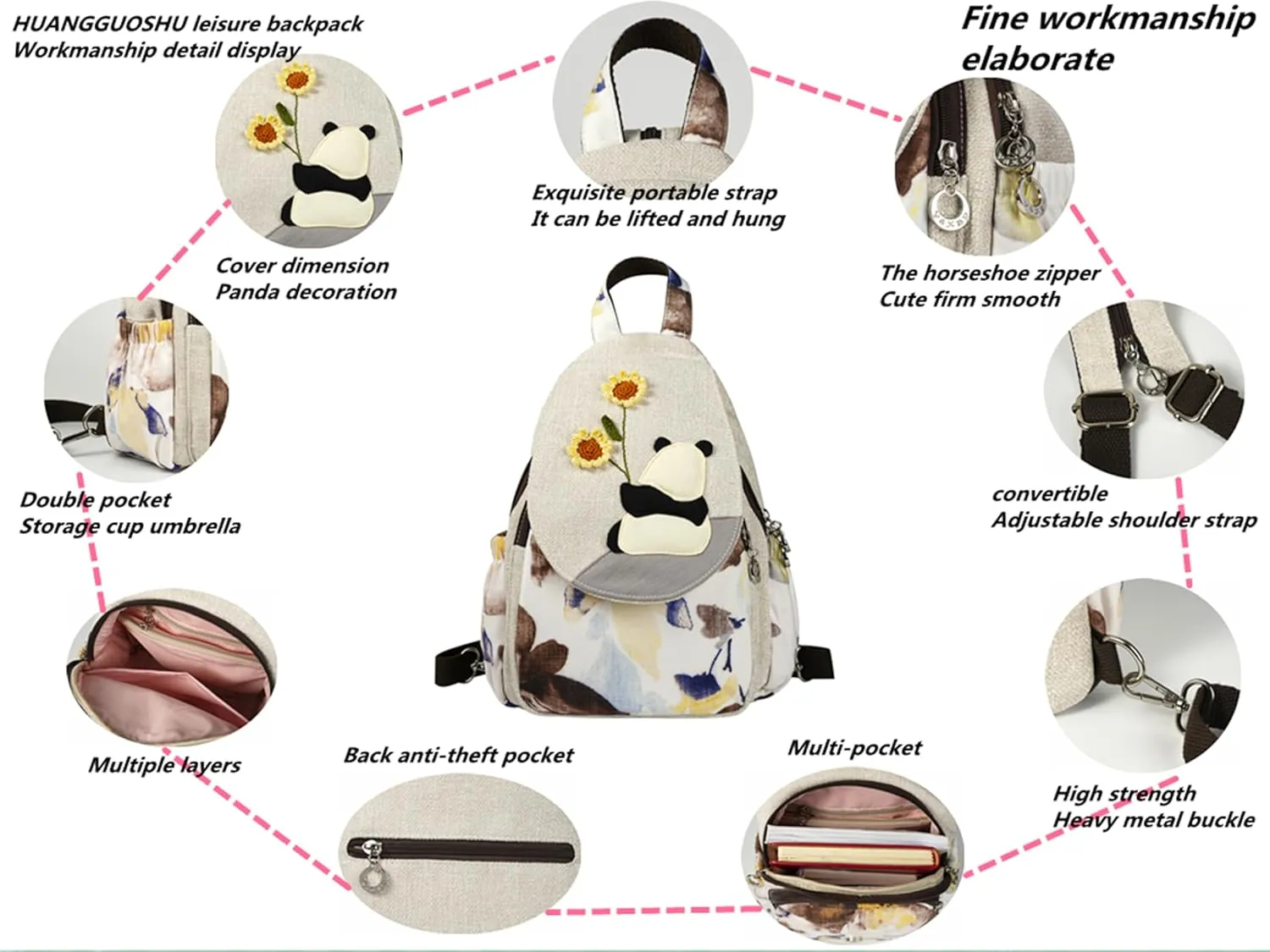 HUANGGUOSHU Bohemian Hand Knit Mini Backpack for Women - Stylish, Functional, and Ideal Gift for Girls, Moms, and College Students - Perfect for Work, Travel, and School Backpack-Panda