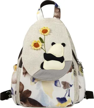 HUANGGUOSHU Bohemian Hand Knit Mini Backpack for Women - Stylish, Functional, and Ideal Gift for Girls, Moms, and College Students - Perfect for Work, Travel, and School Backpack-Panda