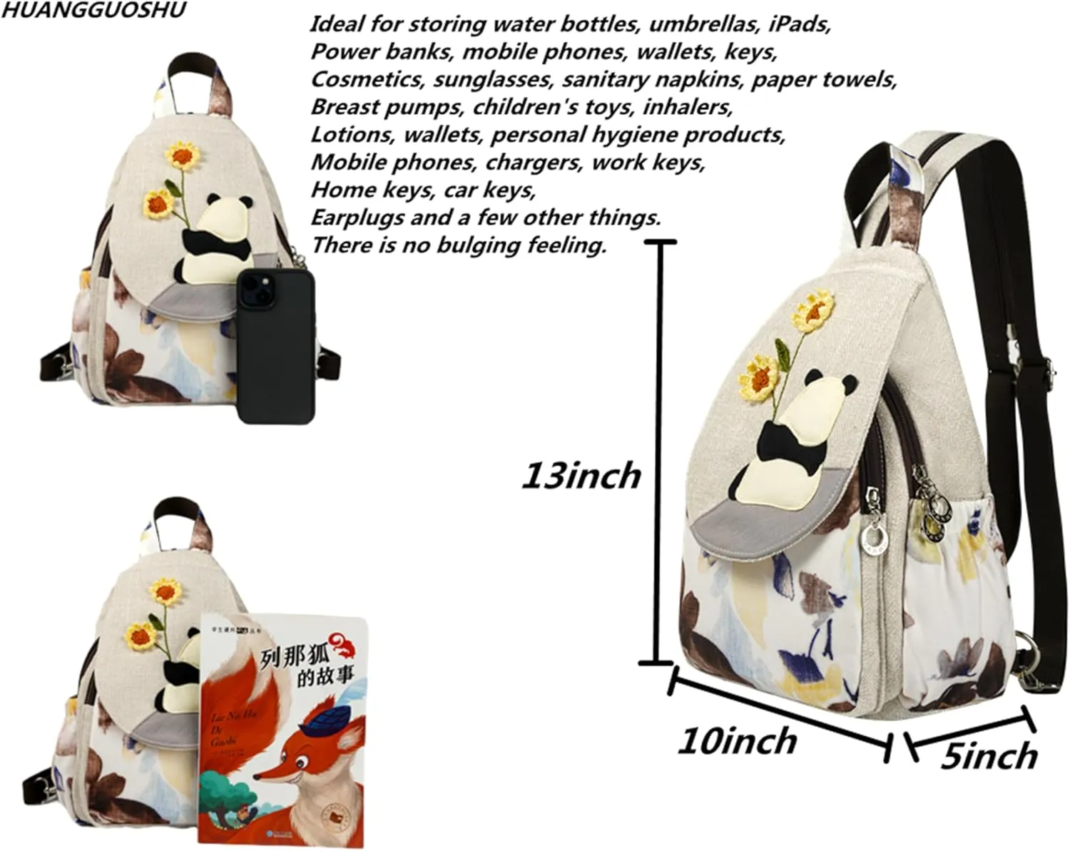 HUANGGUOSHU Bohemian Hand Knit Mini Backpack for Women - Stylish, Functional, and Ideal Gift for Girls, Moms, and College Students - Perfect for Work, Travel, and School Backpack-Panda
