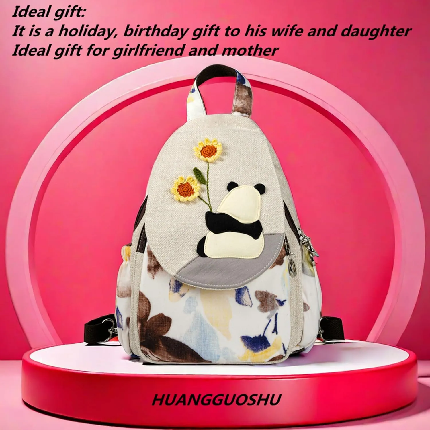 HUANGGUOSHU Bohemian Hand Knit Mini Backpack for Women - Stylish, Functional, and Ideal Gift for Girls, Moms, and College Students - Perfect for Work, Travel, and School Backpack-Panda