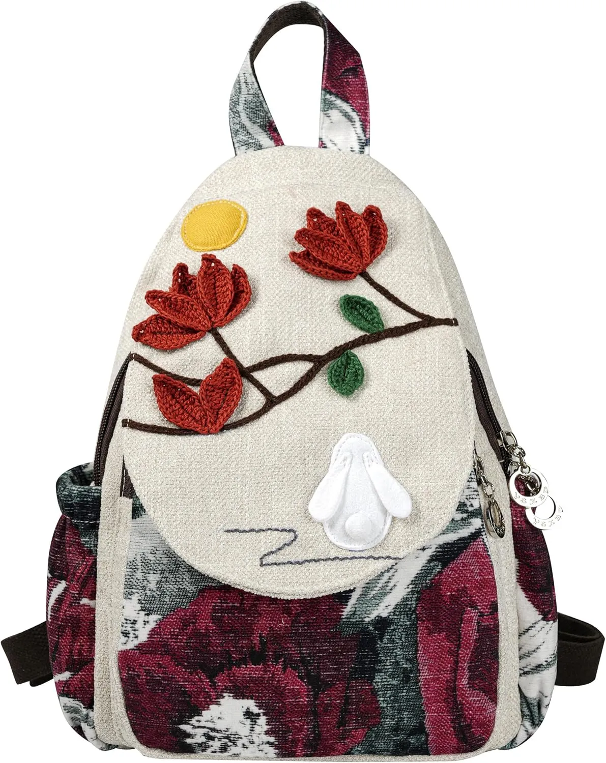HUANGGUOSHU Bohemian Knit Backpack - Handcrafted, Stylish and Versatile Ideal Gift for Girls, Moms, and College Students Travel Essentials Mini Backpack for Women -Rabbit