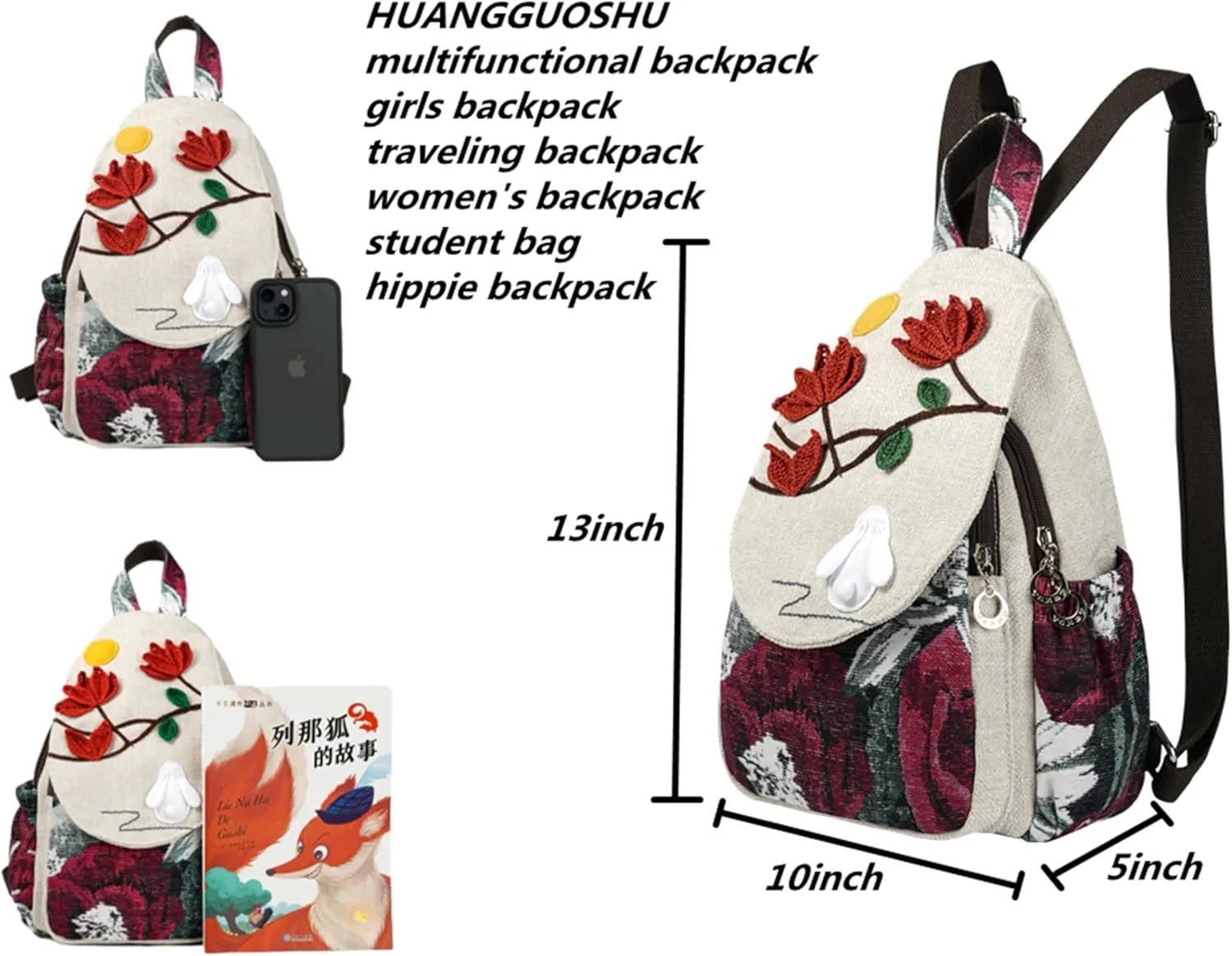 HUANGGUOSHU Bohemian Knit Backpack - Handcrafted, Stylish and Versatile Ideal Gift for Girls, Moms, and College Students Travel Essentials Mini Backpack for Women -Rabbit
