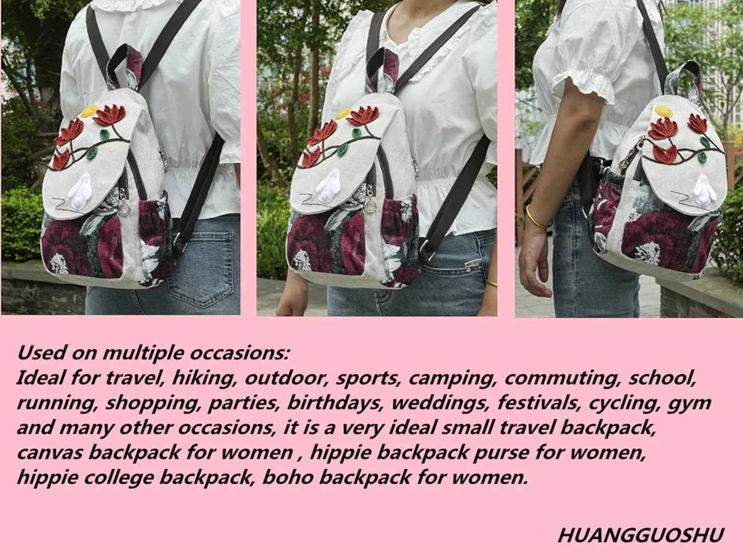 HUANGGUOSHU Bohemian Knit Backpack - Handcrafted, Stylish and Versatile Ideal Gift for Girls, Moms, and College Students Travel Essentials Mini Backpack for Women -Rabbit