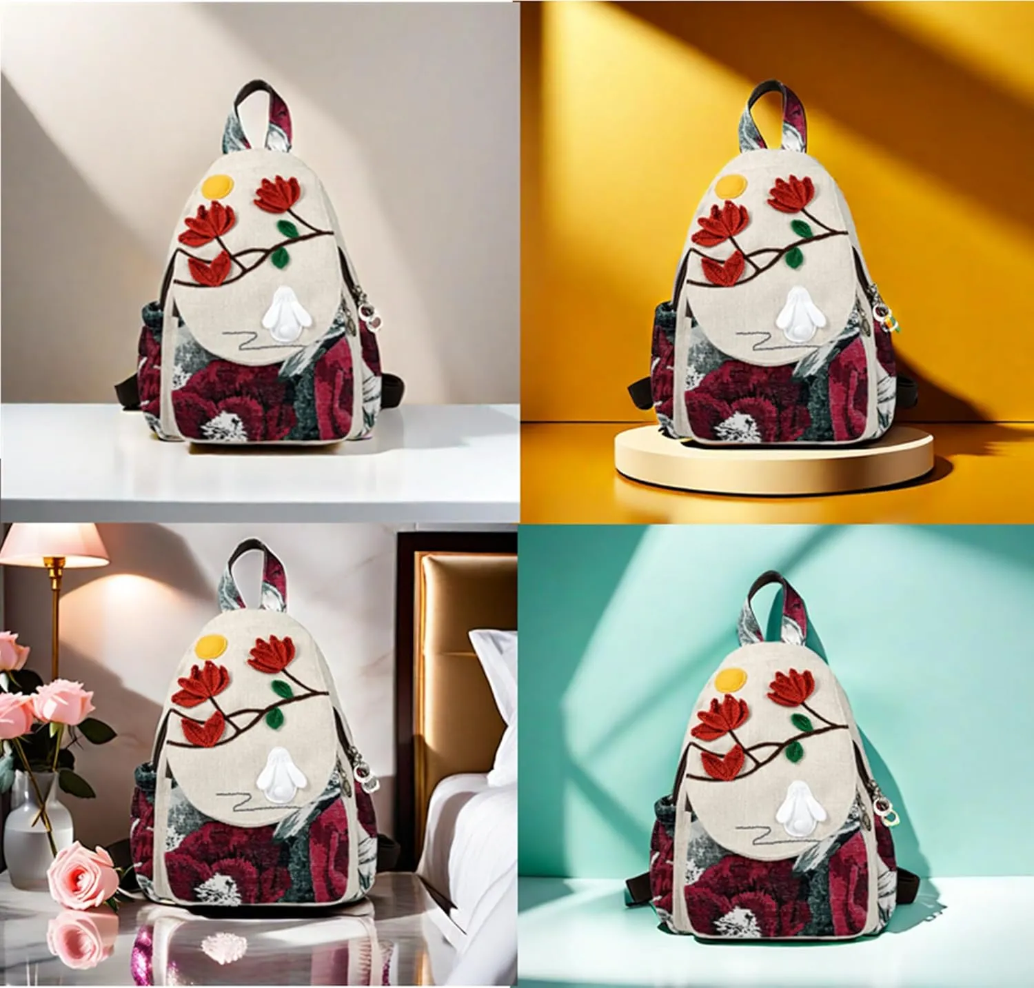 HUANGGUOSHU Bohemian Knit Backpack - Handcrafted, Stylish and Versatile Ideal Gift for Girls, Moms, and College Students Travel Essentials Mini Backpack for Women -Rabbit