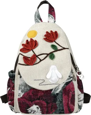 HUANGGUOSHU Bohemian Knit Backpack - Handcrafted, Stylish and Versatile Ideal Gift for Girls, Moms, and College Students Travel Essentials Mini Backpack for Women -Rabbit