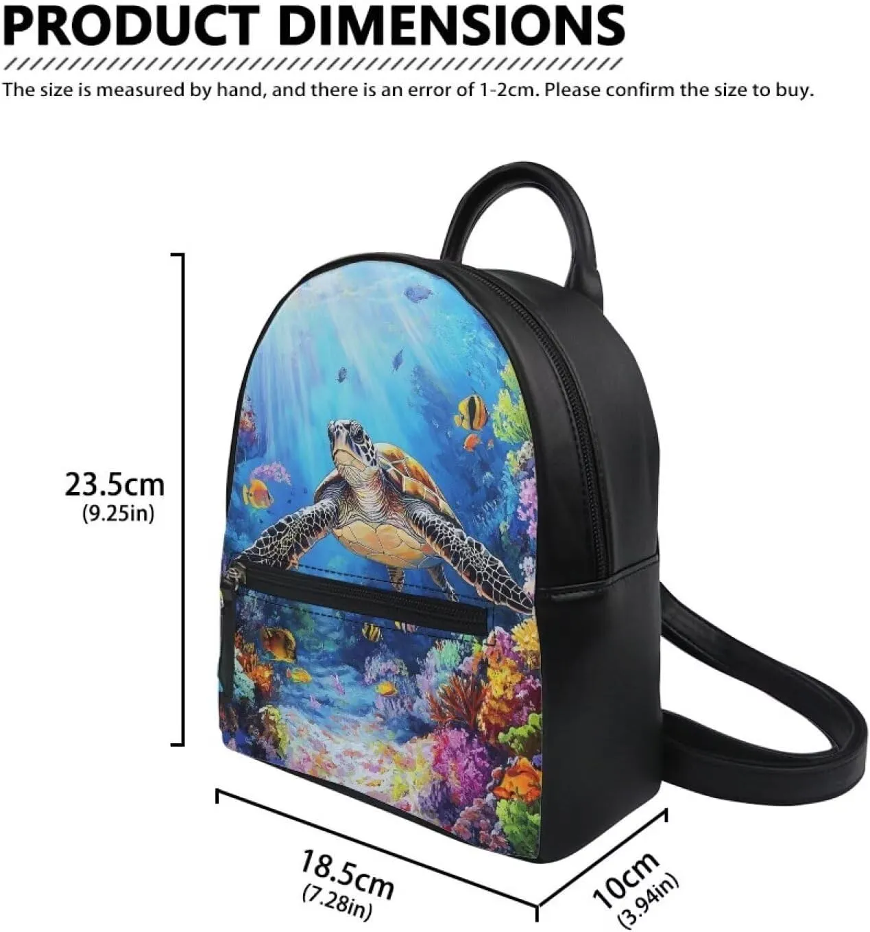 HUGS IDEA 3D Sea Turtle Mini Backpack for Women Fashion Leather Backpack with Adjustable Strap Lightweight Daypack for Travel/Shopping/Hiking Waterproof Shoulder Backpacks