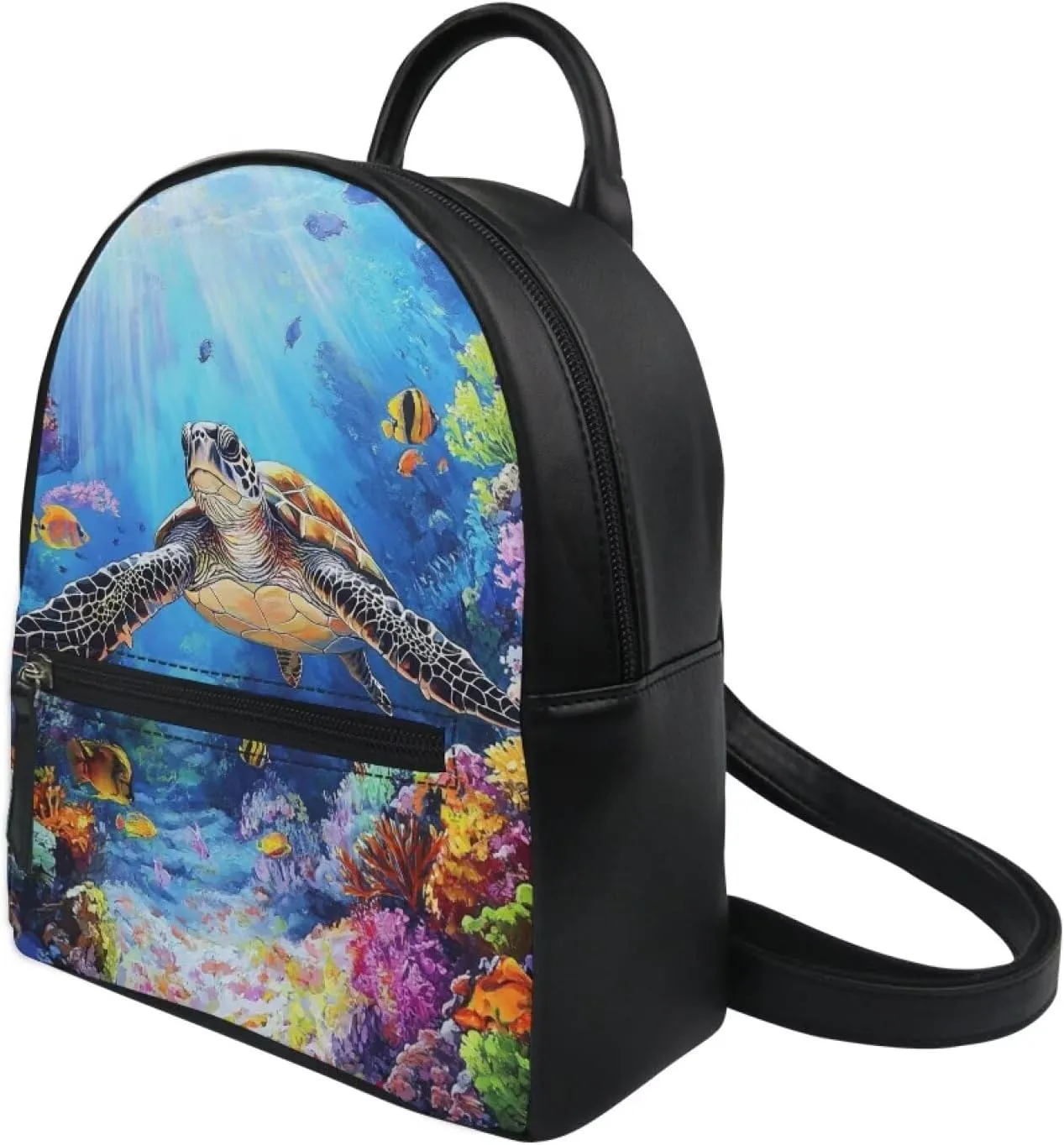 HUGS IDEA 3D Sea Turtle Mini Backpack for Women Fashion Leather Backpack with Adjustable Strap Lightweight Daypack for Travel/Shopping/Hiking Waterproof Shoulder Backpacks