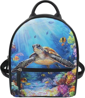 HUGS IDEA 3D Sea Turtle Mini Backpack for Women Fashion Leather Backpack with Adjustable Strap Lightweight Daypack for Travel/Shopping/Hiking Waterproof Shoulder Backpacks