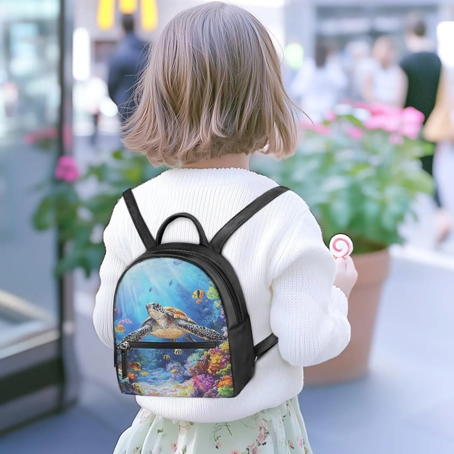 HUGS IDEA 3D Sea Turtle Mini Backpack for Women Fashion Leather Backpack with Adjustable Strap Lightweight Daypack for Travel/Shopping/Hiking Waterproof Shoulder Backpacks