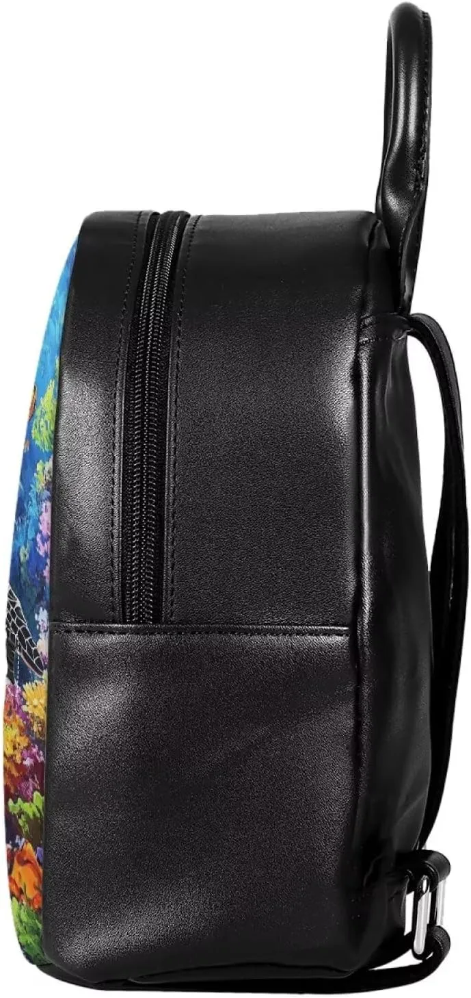 HUGS IDEA 3D Sea Turtle Mini Backpack for Women Fashion Leather Backpack with Adjustable Strap Lightweight Daypack for Travel/Shopping/Hiking Waterproof Shoulder Backpacks
