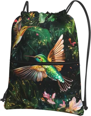 Hummingbird Drawstring Backpack Unisex Gym Bags Sport String Bag for Hiking Yoga Travel Swimming Beach 15 X 18 Inch