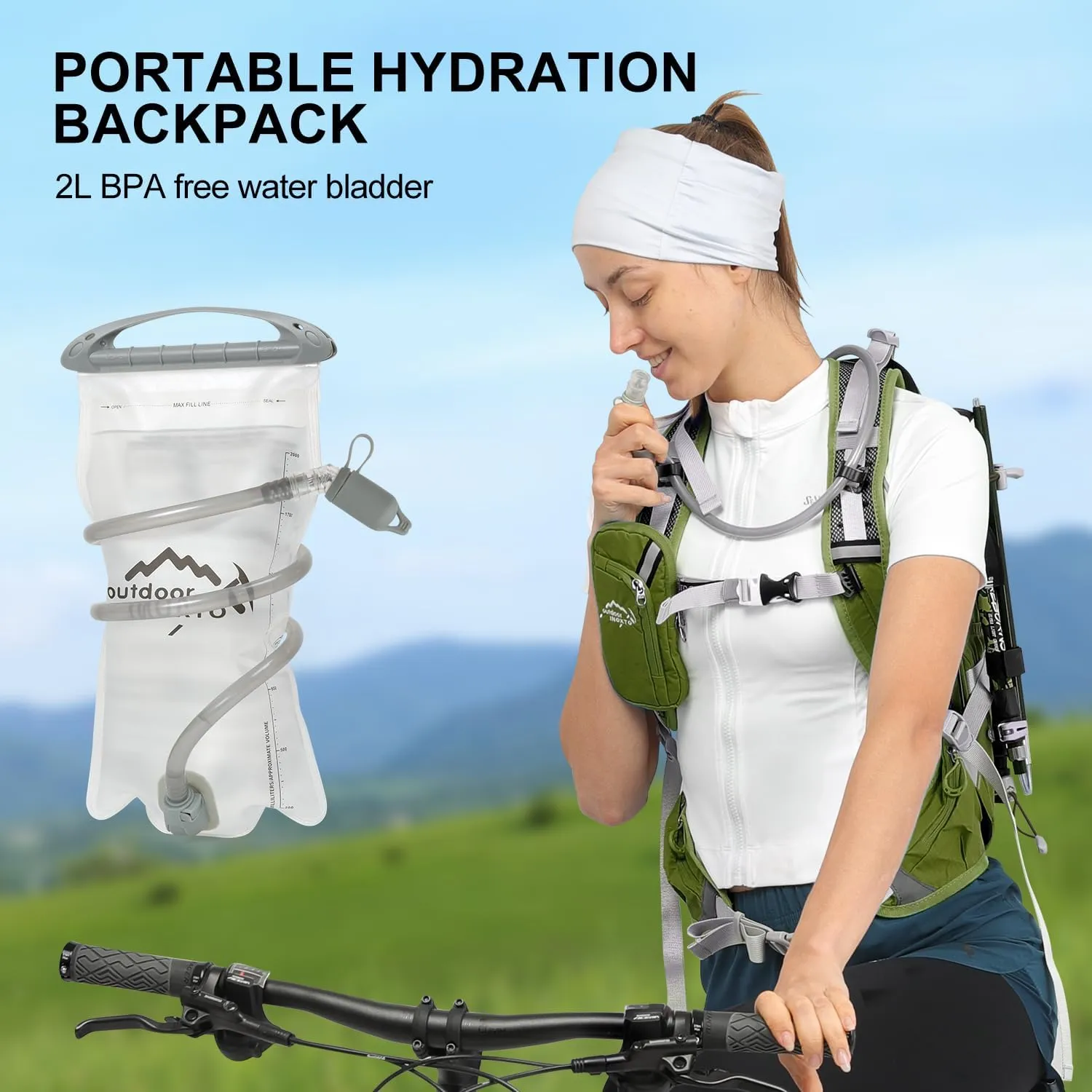 Hydration Pack,20L Hydration Backpack, Hiking Internal Frame Backpacks with 2L Hydration Water Bladder and Rain Cover, for Cycling,Camping, Hunting,Ski, Snow for Men, Women (dark green)