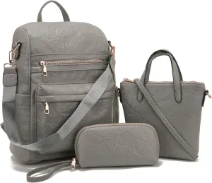 Idesort Medium Backpack Purse for Women Convertible Travel Soft Backpacks Ladies Purse set with Wallet and Crossbody Bags