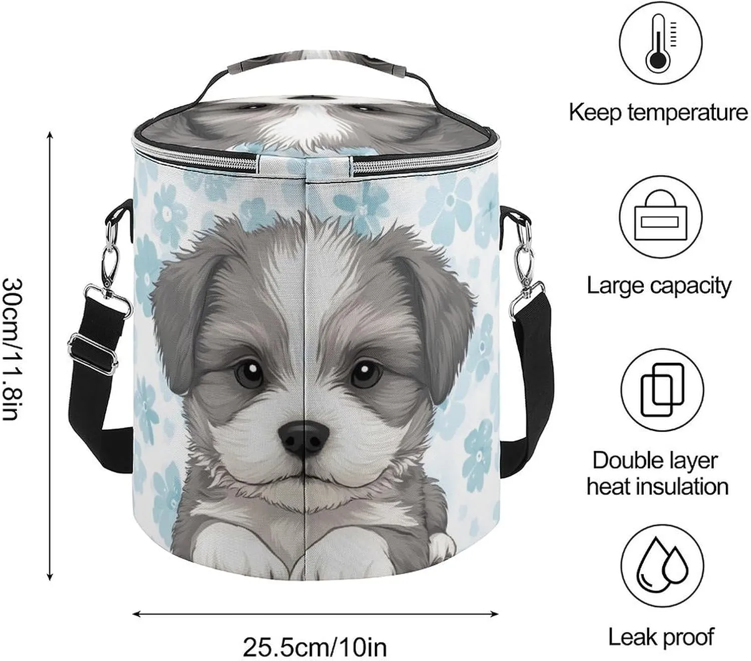 Insulated Cooler Bag with Zippered Top and Adjustable Shoulder Straps for Adults