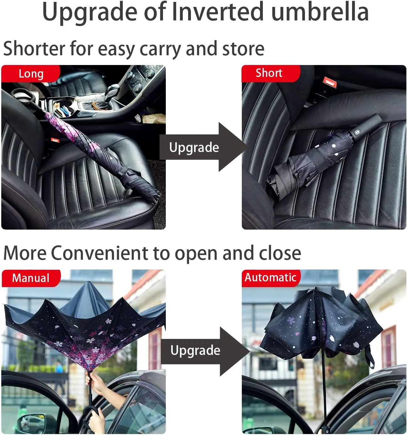 Inverted Umbrella Double Layer Automatic Folding Reserve Umbrella Windproof UV Protection for Rain Car Travel Outdoor Men Women