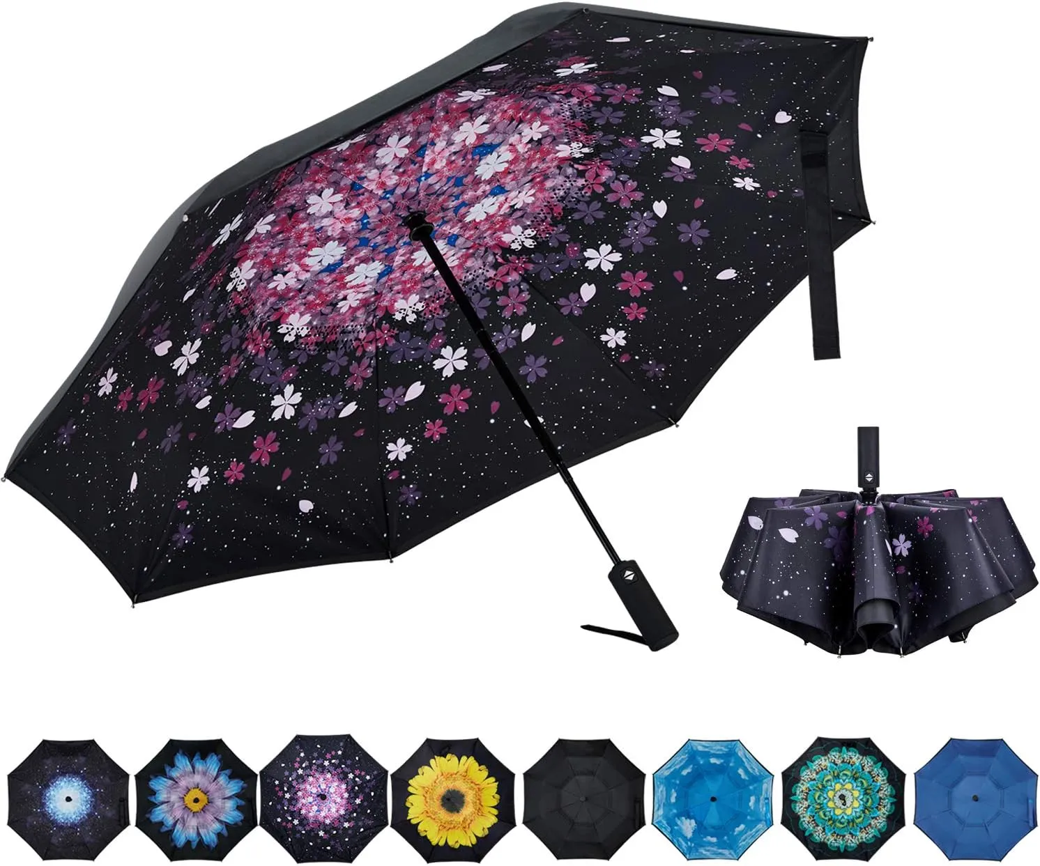 Inverted Umbrella Double Layer Automatic Folding Reserve Umbrella Windproof UV Protection for Rain Car Travel Outdoor Men Women