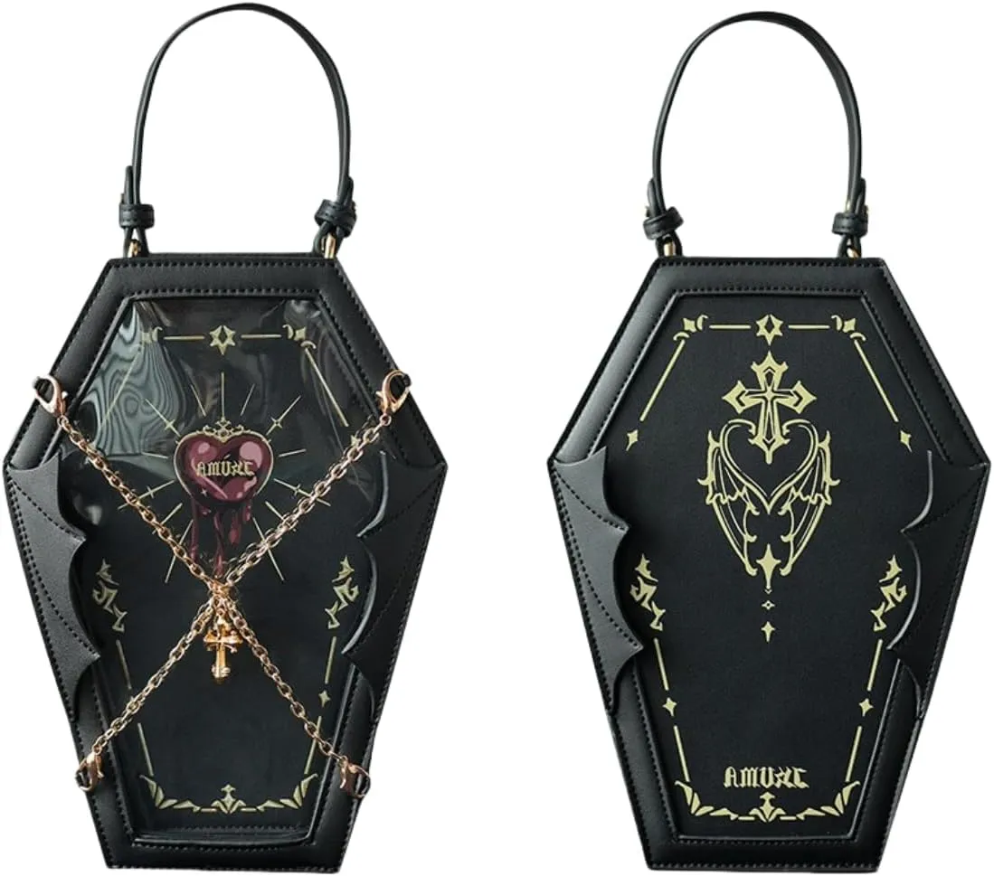 Ita Bag Backpack Gothic Coffin Purses and Handbags for Women Halloween Shoulder Bag with Insert and Chains (Black)