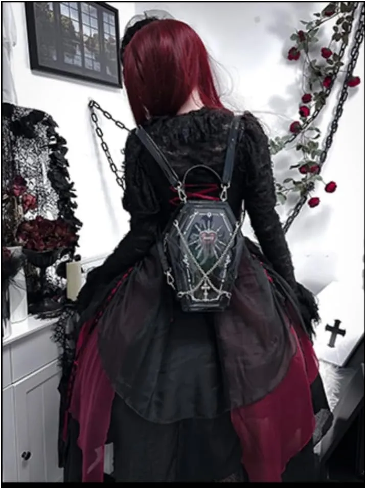 Ita Bag Backpack Gothic Coffin Purses and Handbags for Women Halloween Shoulder Bag with Insert and Chains (Black)