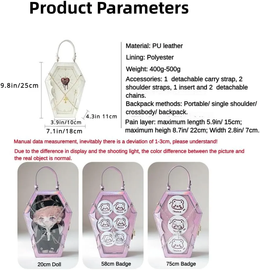 Ita Bag Backpack Gothic Coffin Purses and Handbags for Women Halloween Shoulder Bag with Insert and Chains (Laser Color)