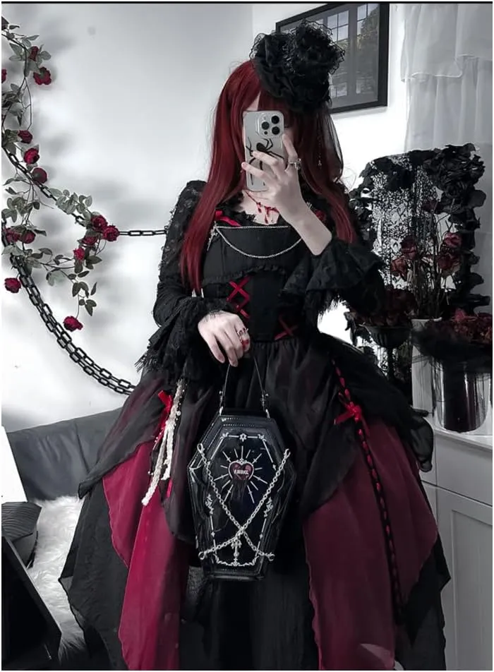 Ita Bag Backpack Gothic Coffin Purses and Handbags for Women Halloween Shoulder Bag with Insert and Chains (Laser Color)