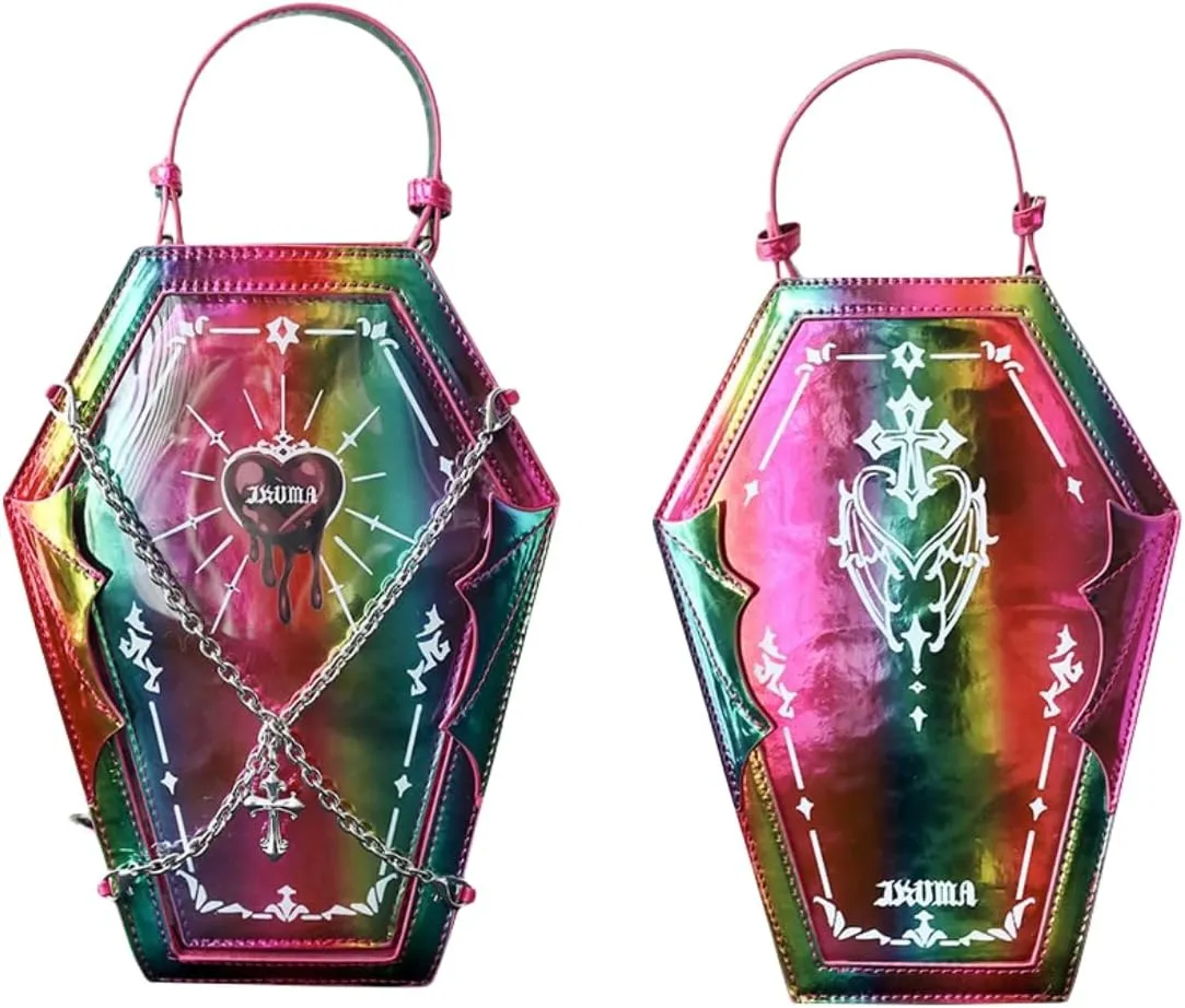 Ita Bag Backpack Gothic Coffin Purses and Handbags for Women Halloween Shoulder Bag with Insert and Chains (Laser Color)