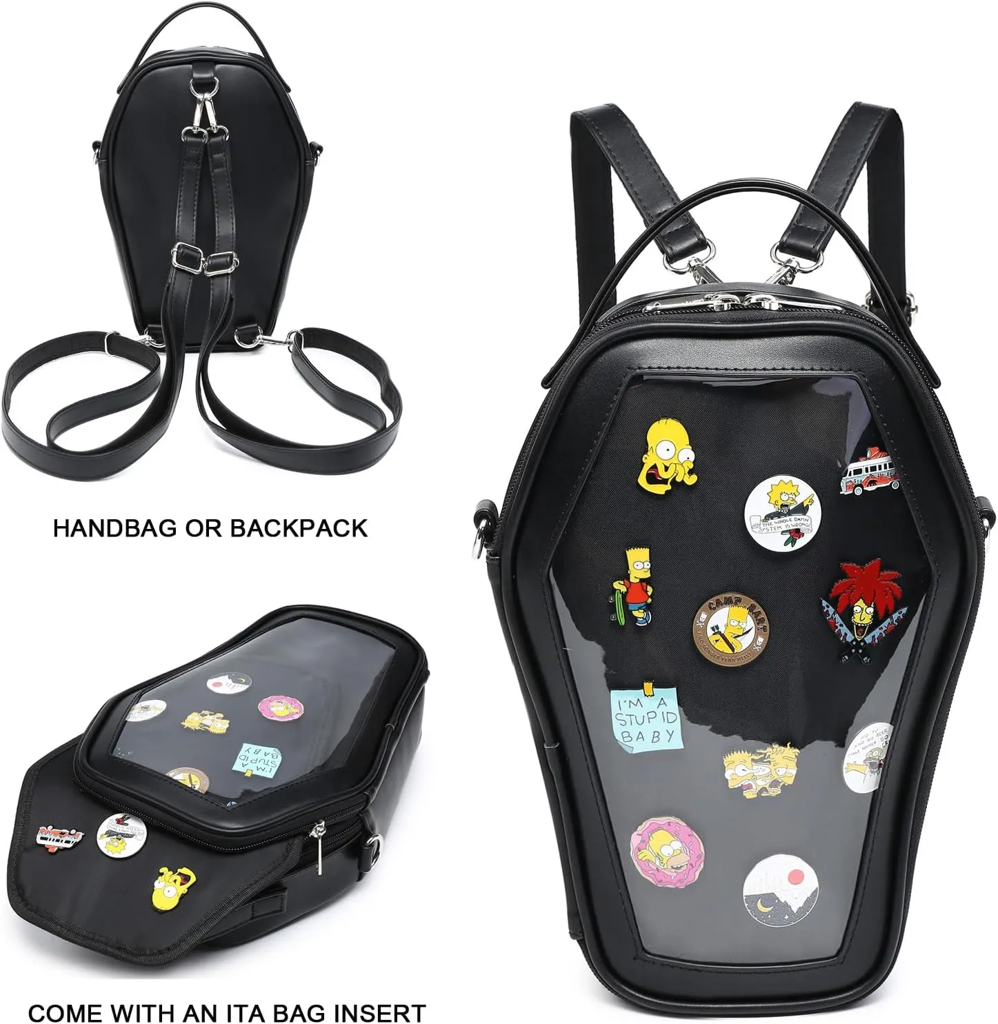 Ita Bag Backpack Gothic Coffin Shape Fashion Purses and Handbags Halloween JK Bags Detachable Cross Straps