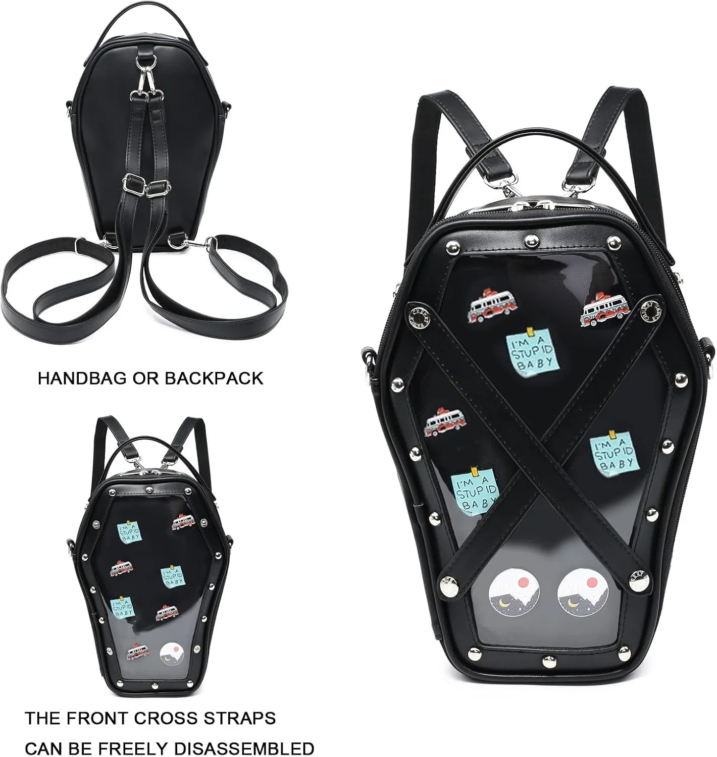 Ita Bag Backpack Gothic Coffin Shape Fashion Purses and Handbags Halloween JK Bags Detachable Cross Straps