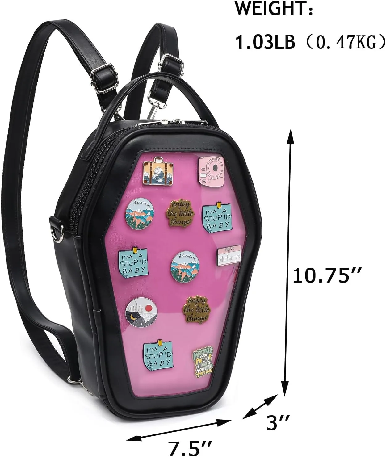 Ita Bag Backpack Gothic Coffin Shape Fashion Purses and Handbags Halloween JK Bags Detachable Cross Straps