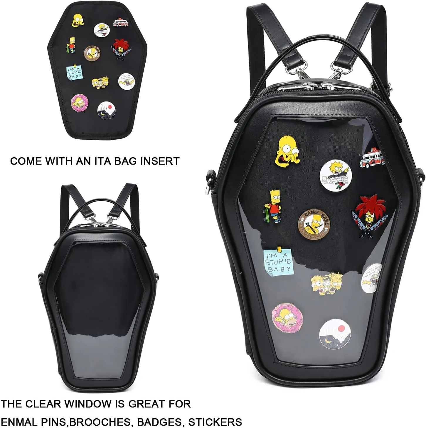 Ita Bag Backpack Gothic Coffin Shape Fashion Purses and Handbags Halloween JK Bags Detachable Cross Straps